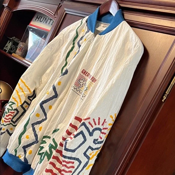 Vintage Rare Great Aloha Run White & Blue Graphic Windbreaker Race Paper Jacket! - Picture 4 of 12